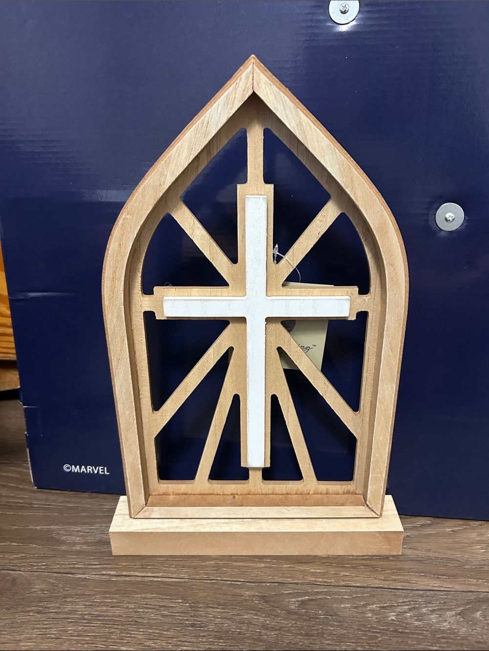 Wooden Arched Cross Table Decor - Natural and White